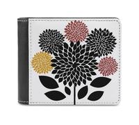 Jubonexis Grand portefeuille à deux volets en cuir synthétique souple avec motif de fleurs de dahlias pour pièces de monnaie, carte de crédit, porte-cartes et billets pour homme et femme