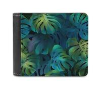 Jubonexis Grand portefeuille à deux volets en cuir synthétique souple avec motif feuilles vertes de Monstera - Porte-monnaie - Porte-cartes - Pour homme et femme