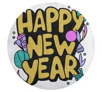 Jubonexis Grand tapis rond moderne antidérapant avec texte pailleté « Happy New Year » - Doré - 90 cm
