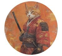 Jubonexis Grand tapis rond moderne antidérapant motif chat et armes japonais, orange, 90 cm
