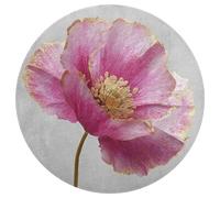 Jubonexis Grand tapis rond moderne antidérapant Motif coquelicot rose avec doré métallique 90 cm