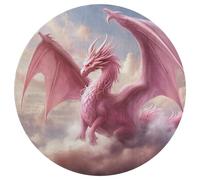 Jubonexis Grand tapis rond moderne antidérapant Motif dragon dans les nuages Rose 90 cm