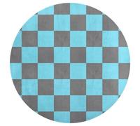 Jubonexis Grand tapis rond moderne antidérapant motif échiquier bleu et gris, 90 cm