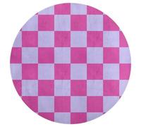 Jubonexis Grand tapis rond moderne antidérapant motif échiquier rose foncé et gris, 90 cm