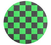 Jubonexis Grand tapis rond moderne antidérapant motif échiquier vert et noir, 90 cm