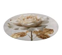 Jubonexis Grand tapis rond moderne antidérapant Motif feuillage crème rose et doré 90 cm