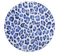 Jubonexis Grand tapis rond moderne antidérapant motif léopard bleu aquarelle 90 cm