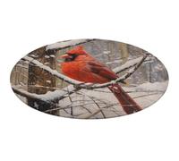 Jubonexis Grand tapis rond moderne antidérapant Motif oiseau rouge 90 cm