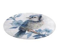 Jubonexis Grand tapis rond moderne et antidérapant avec motif d'oiseau bleu sur une branche d'arbre - 90 cm