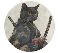 Jubonexis Grand tapis rond moderne et antidérapant Motif chat japonais et armes Noir 90 cm