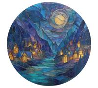 Jubonexis Grand tapis rond moderne et antidérapant Motif village de montagne 90 cm