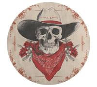Jubonexis Grand tapis rond style western vintage avec motif tête de mort de cowboy avec bandana, 90 cm