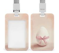 Jubonexis Grand œuf blanc avec ruban rose - Porte-badge rétractable à clip - Protecteur de carte - Pour le travail, le bureau, les médecins, les infirmières