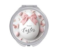 Jubonexis Grand œuf de Pâques avec un nœud rose en ruban - Miroir de poche pour femme - Petit miroir portable de maquillage de voyage