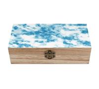 Jubonexis Grande boîte de rangement en bois avec couvercle à charnière et fermoir à l'avant - Motif tie-dye en bleu et blanc