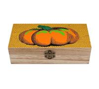 Jubonexis Grande boîte de rangement vintage en bois avec couvercle à charnière et fermoir à l'avant en forme de citrouille