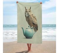 Jubonexis Grande serviette de plage en microfibre anti-sable en forme de chouette perchée sur une théière, multi-usages, absorbantes, pour salle de bain, piscine, 130 x 80 cm