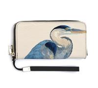 Jubonexis Great Blue Heron Portefeuille long à deux volets en cuir synthétique pour pièces de monnaie, carte de crédit, porte-cartes et argent pour homme et femme