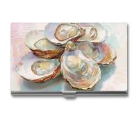 Jubonexis Group of Open Oysters - Porte-cartes de visite aquarelle fin en métal pour homme et femme