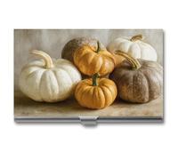 Jubonexis Group of Pumpkins Porte-cartes de visite fin en métal pour homme et femme Blanc et marron