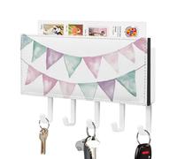 Jubonexis Guirlande de fanions aquarelle romantique vert sauge, rose, violet - Support mural avec 5 crochets en acrylique - Pour maison, bureau, entrée