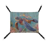 Jubonexis Hamac coloré en forme de tortue de mer sur un vieux hamac en bois respirant avec sangles réglables réversible pour chat et chien