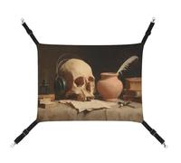 Jubonexis Hamac réversible en forme de tête de mort avec écouteurs et vieux papier respirant avec sangles réglables