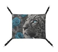 Jubonexis Hamac réversible pour animal domestique avec sangles réglables Motif léopard aux yeux bleus Turquoise