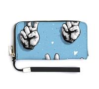 Jubonexis Hands Doing The Peace Symbol Portefeuille long en cuir synthétique à deux volets, porte-monnaie, carte de crédit, porte-cartes durable pour homme et femme