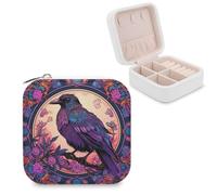 Jubonexis Happy Crow and Flowers Petite boîte à bijoux de voyage en cuir PU portable