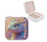 Jubonexis Happy Dragon - Petite boîte à bijoux de voyage en cuir synthétique - Couleur pastel arc-en-ciel irisée