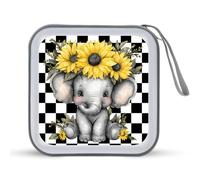 Jubonexis Happy Elephant Étui de rangement portable pour CD DVD Motif tournesols Jaune