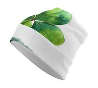 Jubonexis Happy St. Patrick's Day with A Shamrock Adult Knitted Hat Pullover Cap Soft Comfortable Hats for Men Women White