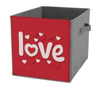 Jubonexis Hearts Love on Red Valentine's Day Cubes de rangement pliables en tissu décoratif avec poignées pour étagères, placards, 27 x 27 cm