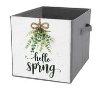 Jubonexis Hello Spring Greenery Cubes de rangement pliables en tissu décoratif avec poignées pour étagères, placards, 27 x 27 cm