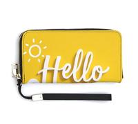 Jubonexis Hello Summer on Yellow with Sun Portefeuille long en cuir PU à deux volets, porte-monnaie, carte de crédit, porte-cartes et argent pour homme et femme