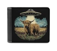 Jubonexis Highland Cow in a Field Portefeuille à deux volets en cuir synthétique souple pour pièces de monnaie, carte de crédit, porte-cartes fin pour homme et femme