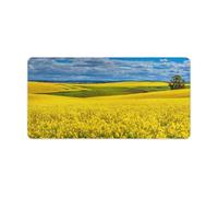 Jubonexis Hilltop View Sous-main antidérapant à bords cousus pour ordinateur portable 60 x 30 cm Motif champs de fleurs jaunes