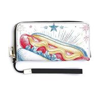 Jubonexis Hot Dog Rétro American Diner Esthétique PU Cuir Portefeuille Long Portefeuille à deux volets, porte-monnaie de crédit, Porte-cartes Durable Stockage d'argent pour femmes et hommes