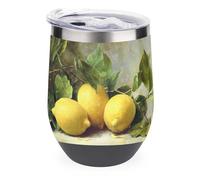 Jubonexis Hree Lemons on A Table Verre à vin isotherme en acier inoxydable Tasse à eau à double paroi avec couvercle 355 ml