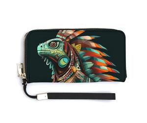 Jubonexis Iguane indien avec une longue queue en cuir PU Portefeuille long à deux volets, porte-monnaie de crédit, porte-cartes durable pour homme et femme