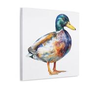 Jubonexis Impression sur toile aquarelle d'un canard aux couleurs vives - Impression sur toile pour salon et ferme - 40 x 40 cm - Cadre