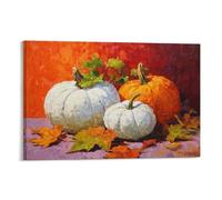 Jubonexis Impression sur toile avec trois citrouilles d'automne blanches et oranges - Impression sur toile pour salon, ferme, décoration sans cadre - 30 x 45 cm