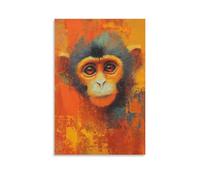 Jubonexis Impression sur toile contemporaine de singe expressif orange - Peinture esthétique pour salon, ferme, décoration sans cadre - 30 x 45 cm