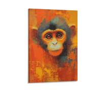 Jubonexis Impression sur toile contemporaine de singe expressif orange - Peinture esthétique pour salon, ferme, décoration sans cadre - 30 x 45 cm