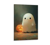 Jubonexis Impression sur toile de citrouille d'Halloween, fantôme blanc, impression sur toile, image esthétique pour salon, ferme, décoration sans cadre, 30 x 45 cm