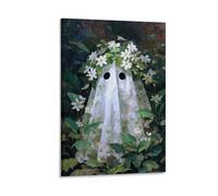 Jubonexis Impression sur toile de fantôme, fleurs blanches et feuilles vertes, impression sur toile, image esthétique pour salon, ferme, décoration sans cadre, 30 x 45 cm