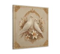 Jubonexis Impression sur toile de luxe - Motif colombe blanche - Branches d'olivier et lys - Impression sur toile pour salon et ferme - 40 x 40 cm - Cadre
