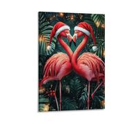 Jubonexis Impression sur toile de Noël avec deux flamants roses portant un chapeau de Père Noël - Impression sur toile esthétique pour salon, ferme, décoration sans cadre - 30 x 45 cm