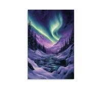 Jubonexis Impression sur toile de paysage enneigé avec aurore boréale, impression sur toile, image esthétique pour salon, ferme, 30 x 45 cm, sans cadre